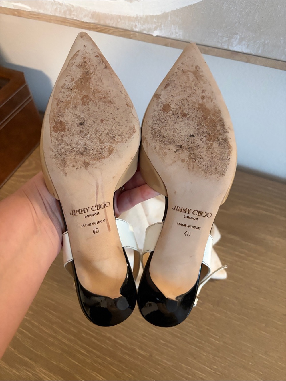 Jimmy Choo Nude Patent Pointed Slingback Kitten Heels - Picture 4 of 6
